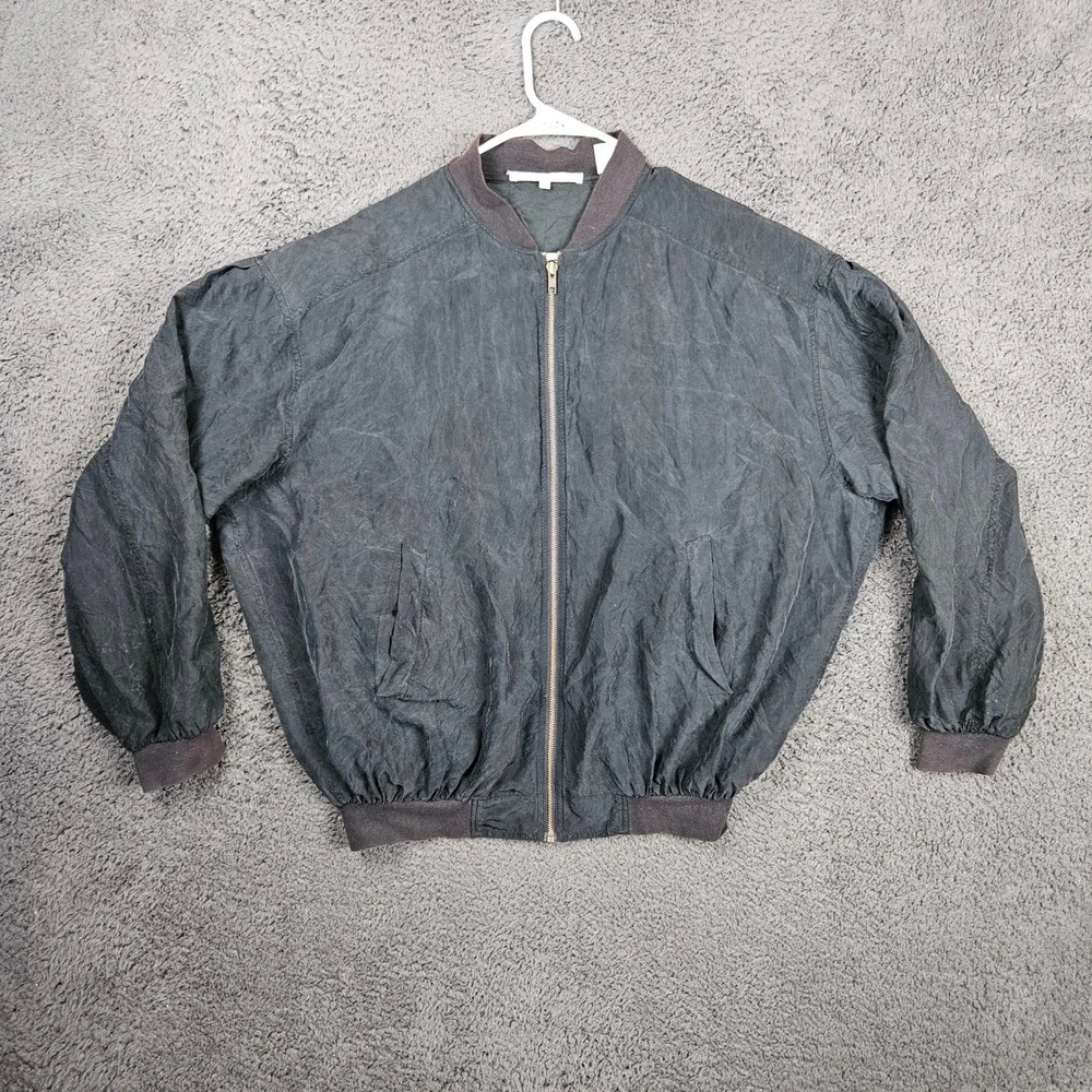 Perry Ellis Mens Silk Bomber Jacket Gray‎ Full Zip Size Small